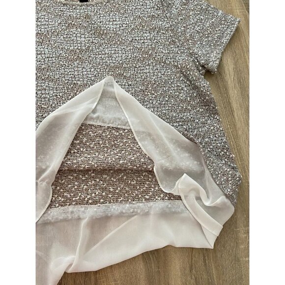 INC International Concepts Grey & Gold Knit Top with Chiffon Hem Color S… - Picture 5 of 10